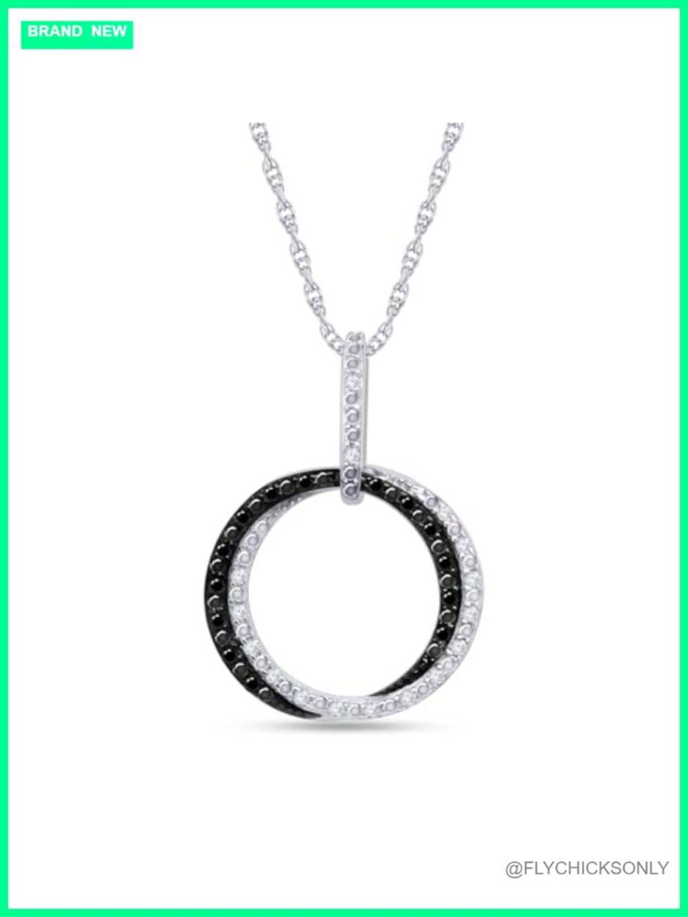 Interlocking Circle Pendant Necklace 14K White Gold Over Sterling Silver